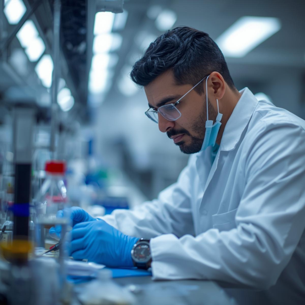 a professional product showcase — shelved or in lab context. (1)