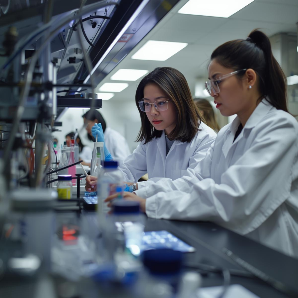 a professional product showcase — shelved or in lab context. (2)